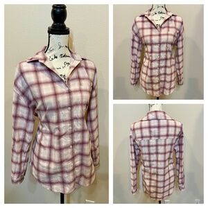 Aeropostale Plaid Flannel Button Up Down Collared Shirt Oversized Soft Pink XS